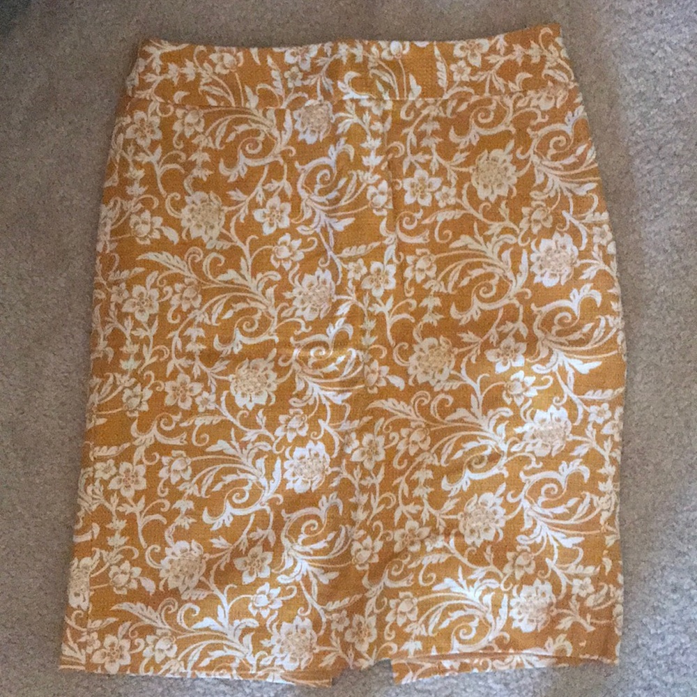 LOFT Yellow Printed Pencil Skirt